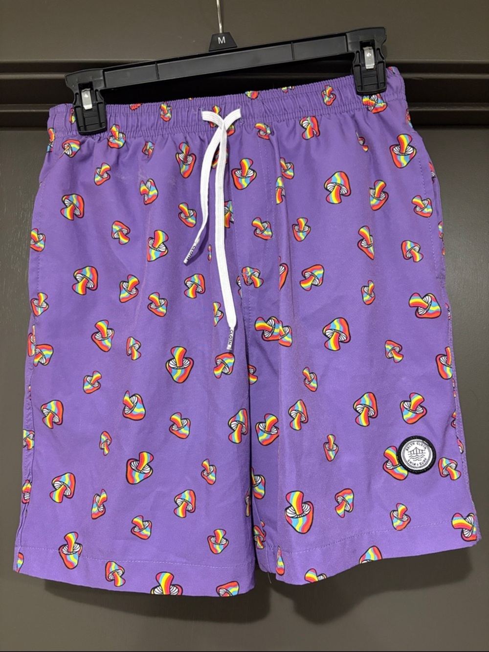 Brooklyn Cloth Purple Swim Trunks with Rainbow Mushroom Motif